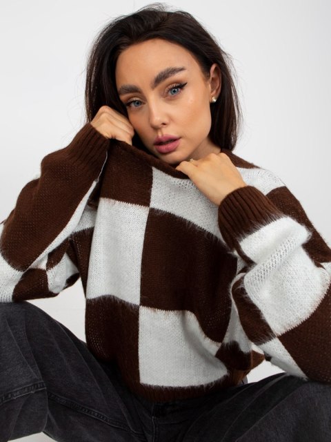 Sweter EM-SW-1034-01.91 biało-brązowy Sweter EM-SW-1034-01.91 biało-brązowy
