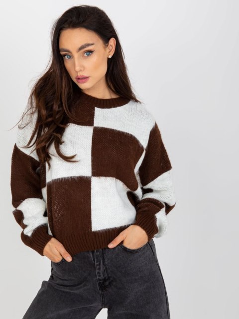 Sweter EM-SW-1034-01.91 biało-brązowy Sweter EM-SW-1034-01.91 biało-brązowy