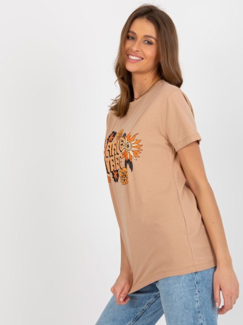 T-shirt FA-TS-8385.07 camelowy T-shirt FA-TS-8385.07 camelowy