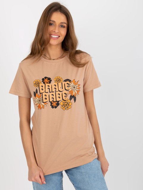 T-shirt FA-TS-8385.07 camelowy T-shirt FA-TS-8385.07 camelowy