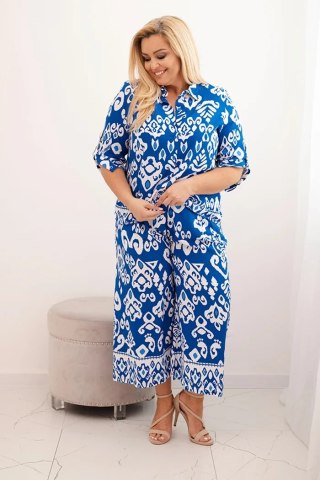 Komplet damski Plus Size wiskozowy z geometrycznym nadrukiem chabrowy uniwersalny