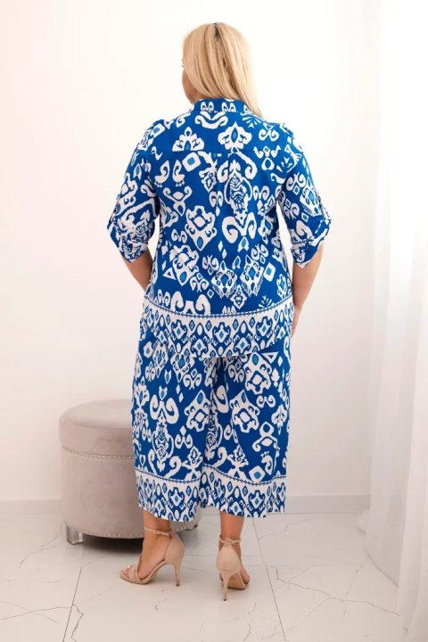 Komplet damski Plus Size wiskozowy z geometrycznym nadrukiem chabrowy uniwersalny Komplet damski Plus Size wiskozowy z geometrycznym nadrukiem chabrowy uniwersalny