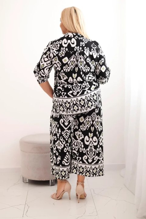 Komplet damski Plus Size wiskozowy z geometrycznym nadrukiem czarny uniwersalny Komplet damski Plus Size wiskozowy z geometrycznym nadrukiem czarny uniwersalny