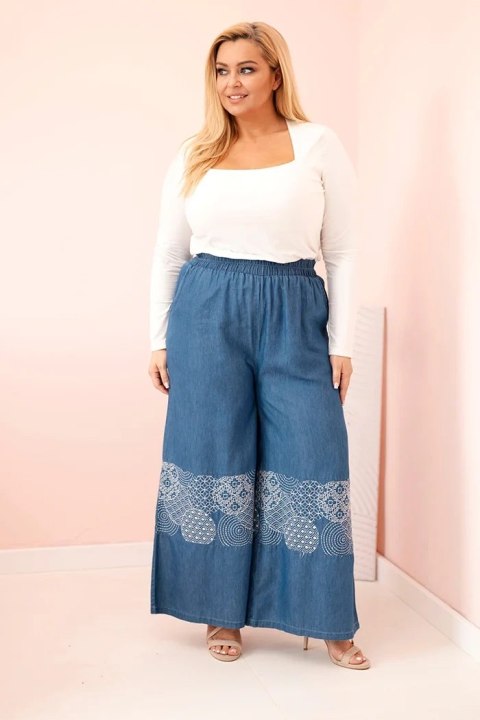 Spodnie damskie Plus Size z szeroką nogawką i haftem etnicznym jeansowe uniwersalny Spodnie damskie Plus Size z szeroką nogawką i haftem etnicznym jeansowe uniwersalny