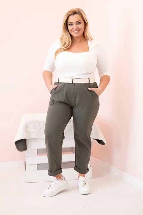 Spodnie damskie bawełniane Plus Size z paskiem khaki 6XL