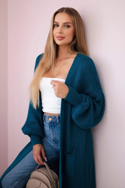 Sweter długi kardigan morski uniwersalny Sweter długi kardigan morski uniwersalny