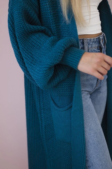 Sweter długi kardigan morski uniwersalny Sweter długi kardigan morski uniwersalny