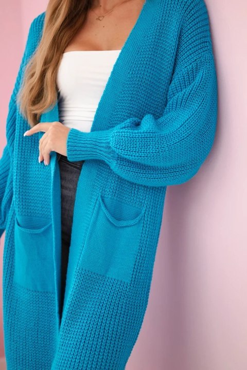 Sweter długi kardigan turkusowy uniwersalny Sweter długi kardigan turkusowy uniwersalny