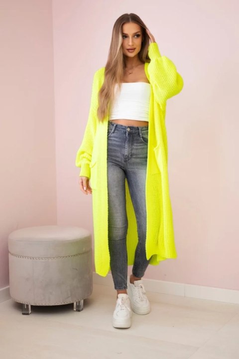 Sweter długi kardigan żółty neon uniwersalny Sweter długi kardigan żółty neon uniwersalny
