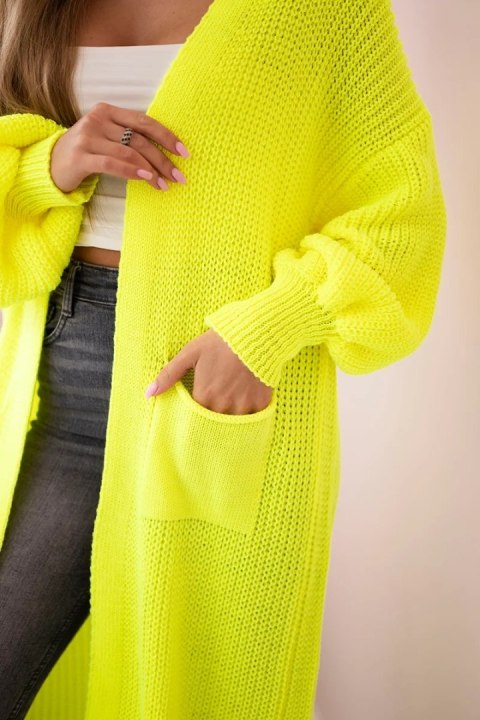 Sweter długi kardigan żółty neon uniwersalny Sweter długi kardigan żółty neon uniwersalny