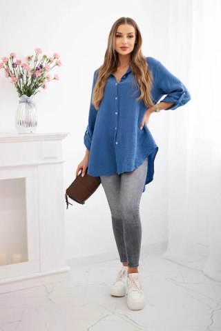 Koszula bawełniana muślinowa Plus Size ciemny jeans uniwersalny