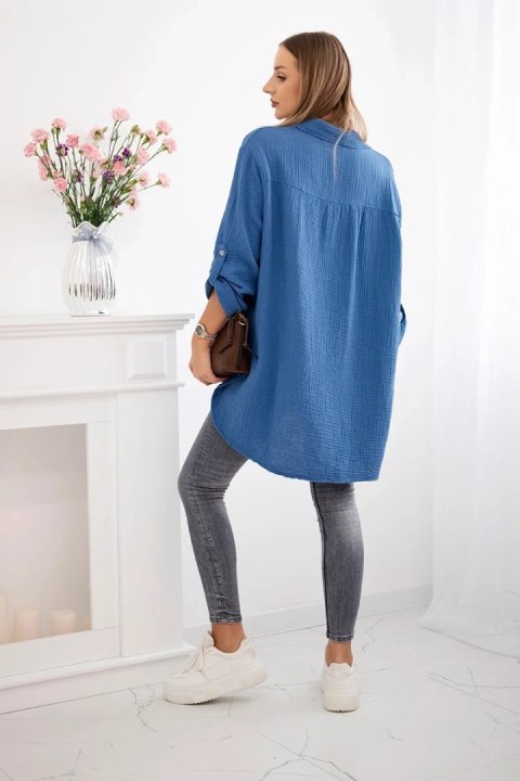 Koszula bawełniana muślinowa Plus Size ciemny jeans uniwersalny Koszula bawełniana muślinowa Plus Size ciemny jeans uniwersalny