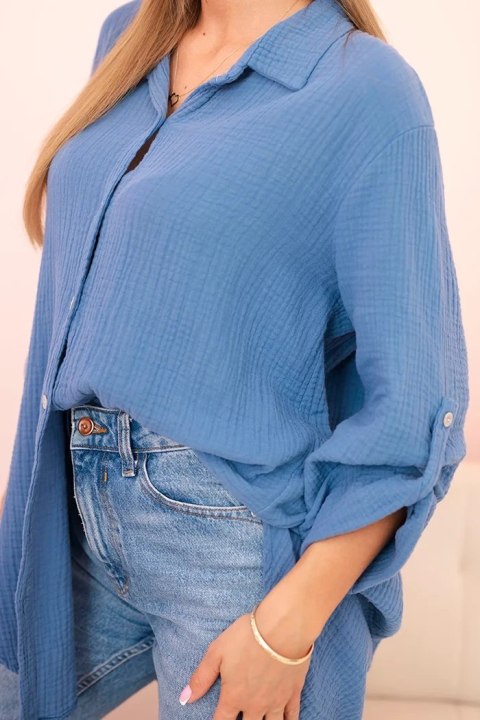 Koszula bawełniana muślinowa oversize ciemno jeansowa Koszula bawełniana muślinowa oversize ciemno jeansowa