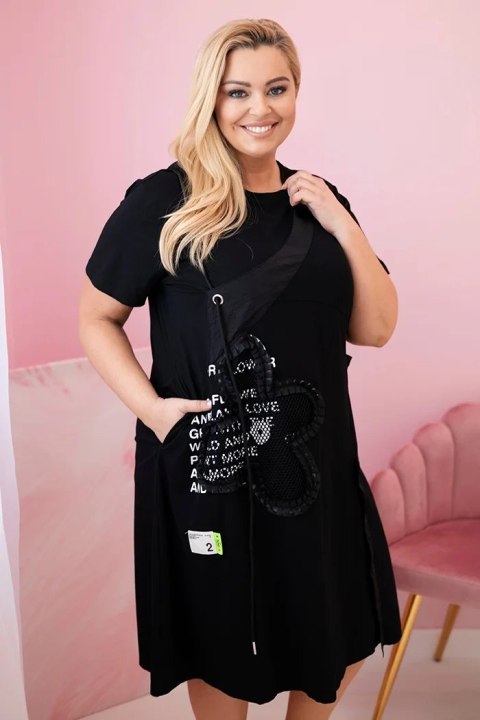 Sukienka damska Plus Size z kieszeniami i ozdobnym paskiem czarna uniwersalny Sukienka damska Plus Size z kieszeniami i ozdobnym paskiem czarna uniwersalny