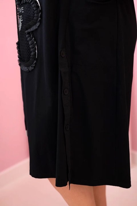 Sukienka damska Plus Size z kieszeniami i ozdobnym paskiem czarna uniwersalny Sukienka damska Plus Size z kieszeniami i ozdobnym paskiem czarna uniwersalny