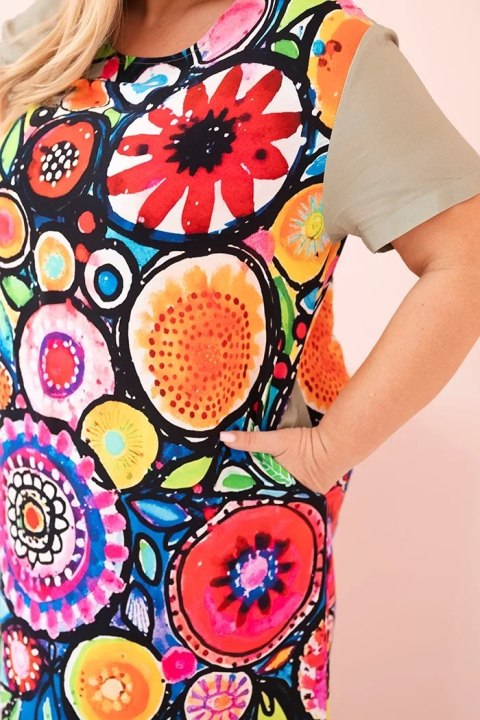 Sukienka damska Plus Size z wiskozy z kolorowym nadrukiem khaki