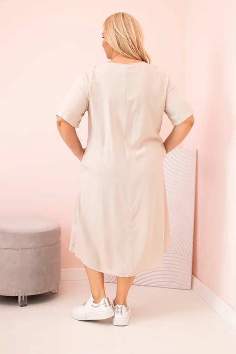 Sukienka damska Plus Size z wiskozy z kwiatowym nadrukiem beżowa
