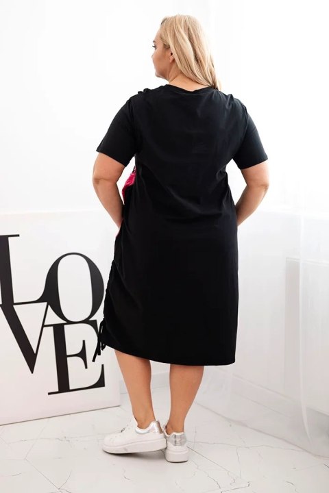 Sukienka damska bawełniana Plus Size z gwiazdami czarny + różowy