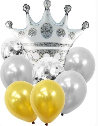 Balon gumowy Antella zestaw balonów 9 elementów korona srebrna mix