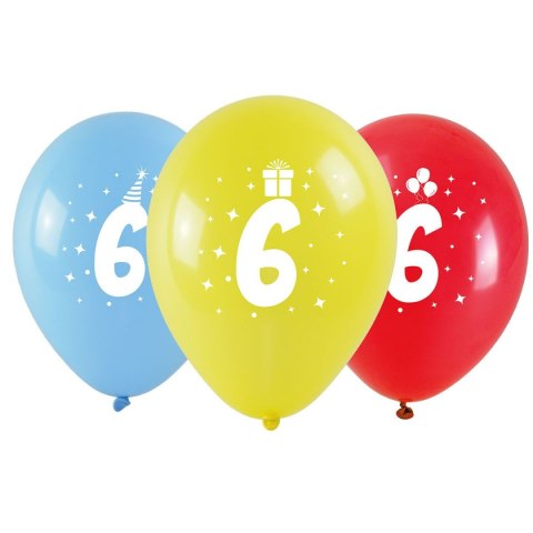 Balon gumowy Arpex z nadrukiem cyferki - 6 (3 szt.) mix 280mm (KB1955-6-9944) Balon gumowy Arpex z nadrukiem cyferki - 6 (3 szt.) mix 280mm (KB1955-6-9944)