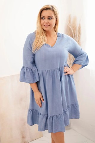 Sukienka damska Plus Size wiskozowa z ażurowym zdobieniem jeansowa uniwersalny