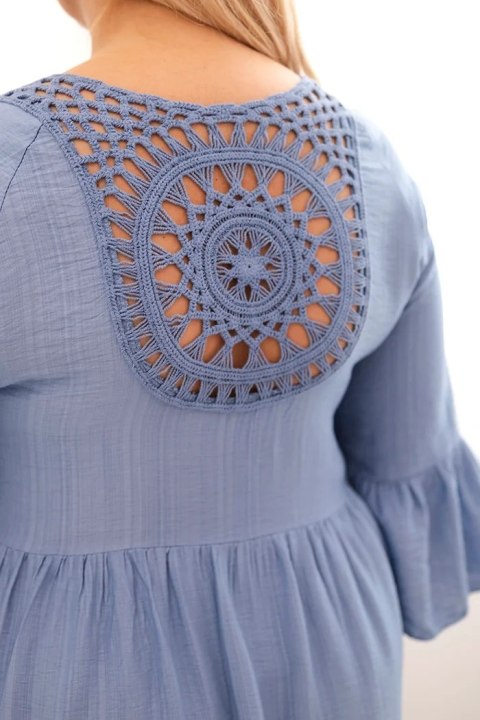 Sukienka damska Plus Size wiskozowa z ażurowym zdobieniem jeansowa uniwersalny