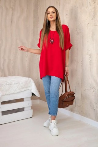 Bluzka oversize z wisiorkiem czerwona uniwersalny