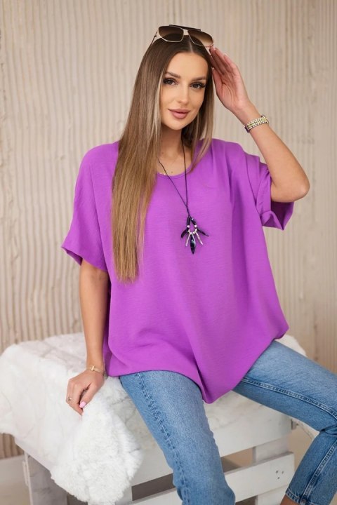 Bluzka oversize z wisiorkiem fioletowa uniwersalny Bluzka oversize z wisiorkiem fioletowa uniwersalny