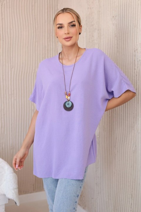 Bluzka oversize z wisiorkiem jasno fioletowa uniwersalny Bluzka oversize z wisiorkiem jasno fioletowa uniwersalny