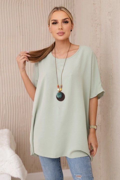 Bluzka oversize z wisiorkiem jasny miętowy uniwersalny Bluzka oversize z wisiorkiem jasny miętowy uniwersalny