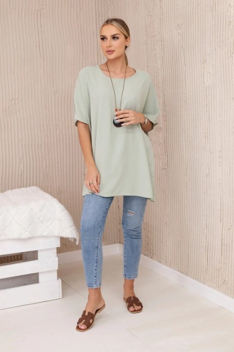 Bluzka oversize z wisiorkiem jasny miętowy uniwersalny Bluzka oversize z wisiorkiem jasny miętowy uniwersalny