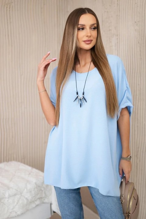 Bluzka oversize z wisiorkiem niebieski uniwersalny Bluzka oversize z wisiorkiem niebieski uniwersalny