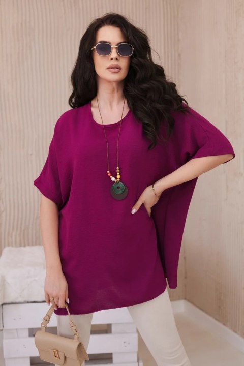 Bluzka oversize z wisiorkiem śliwkowa uniwersalny Bluzka oversize z wisiorkiem śliwkowa uniwersalny