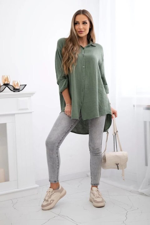 Koszula bawełniana muślinowa Plus Size khaki uniwersalny Koszula bawełniana muślinowa Plus Size khaki uniwersalny