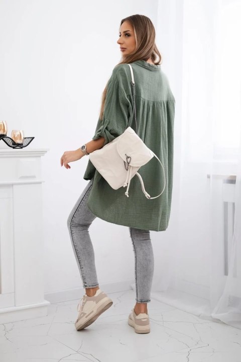 Koszula bawełniana muślinowa Plus Size khaki uniwersalny Koszula bawełniana muślinowa Plus Size khaki uniwersalny