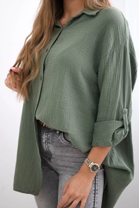 Koszula bawełniana muślinowa Plus Size khaki uniwersalny Koszula bawełniana muślinowa Plus Size khaki uniwersalny