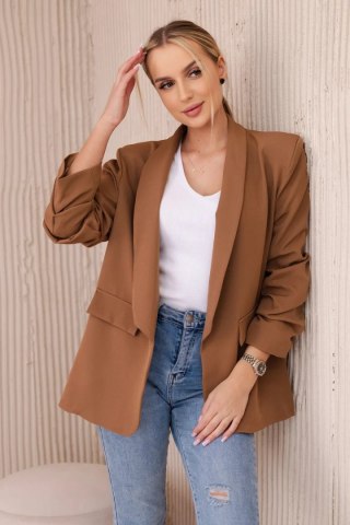 Marynarka z klapami elegancka ciemno camelowa uniwersalny