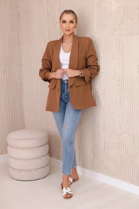 Marynarka z klapami elegancka ciemno camelowa uniwersalny Marynarka z klapami elegancka ciemno camelowa uniwersalny