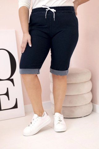 Spodenki damskie bawełniane Plus Size z wiązaniem granatowe XL