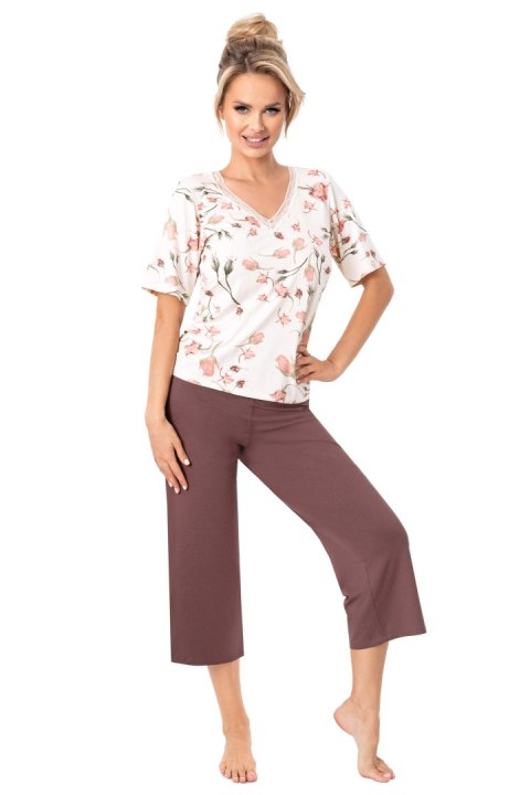 PIŻAMA DAMSKA AMARIS 3/4 XL ecri/śliwka PIŻAMA DAMSKA AMARIS 3/4 XL ecri/śliwka