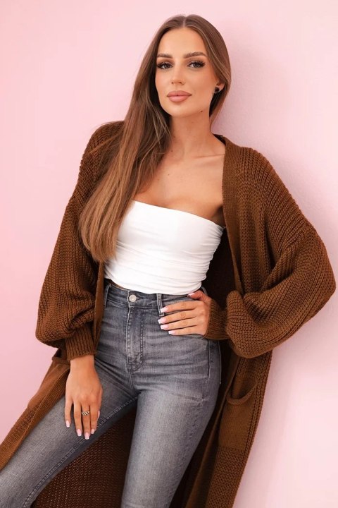 Sweter długi kardigan ciemny camelowy uniwersalny
