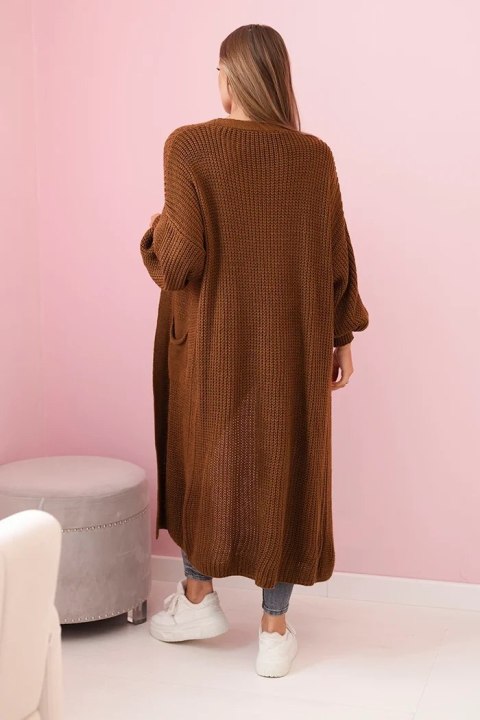 Sweter długi kardigan ciemny camelowy uniwersalny