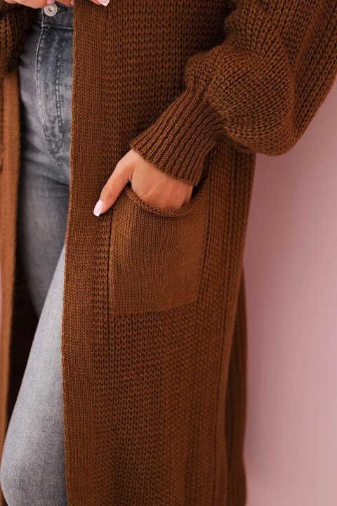 Sweter długi kardigan ciemny camelowy uniwersalny