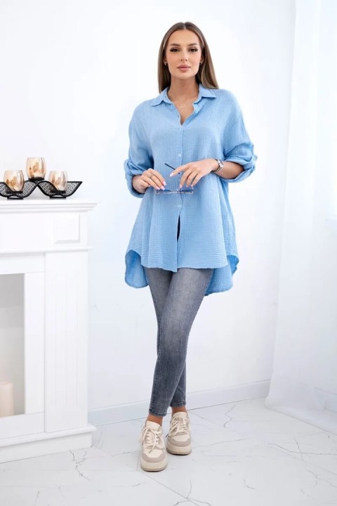 Koszula bawełniana muślinowa Plus Size niebieska uniwersalny Koszula bawełniana muślinowa Plus Size niebieska uniwersalny