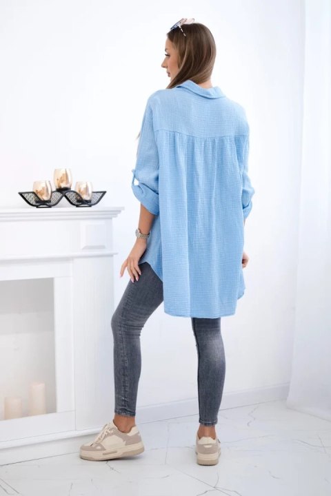 Koszula bawełniana muślinowa Plus Size niebieska uniwersalny Koszula bawełniana muślinowa Plus Size niebieska uniwersalny