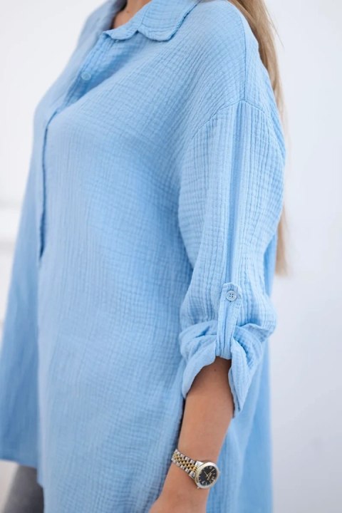 Koszula bawełniana muślinowa Plus Size niebieska uniwersalny Koszula bawełniana muślinowa Plus Size niebieska uniwersalny