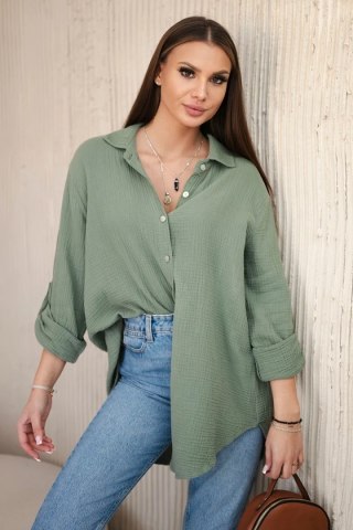 Koszula bawełniana muślinowa oversize khaki uniwersalny