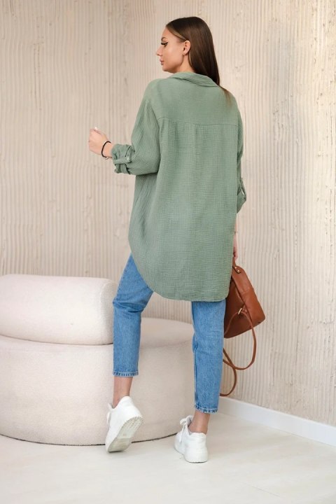Koszula bawełniana muślinowa oversize khaki uniwersalny Koszula bawełniana muślinowa oversize khaki uniwersalny