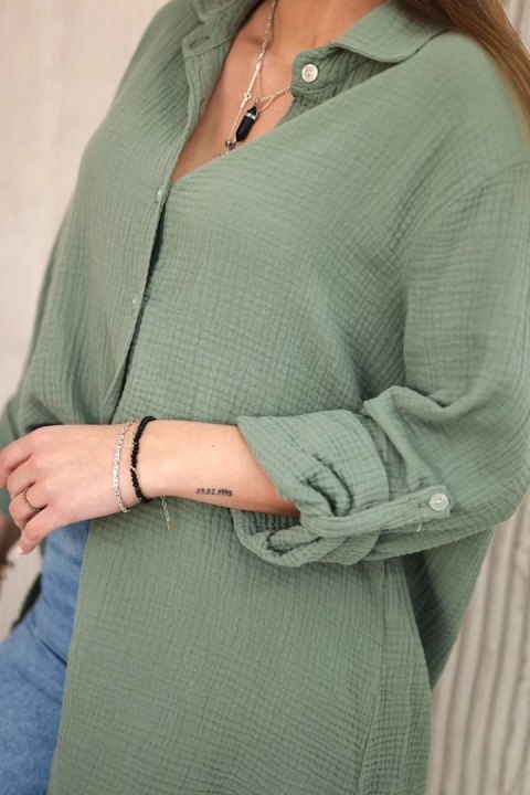Koszula bawełniana muślinowa oversize khaki uniwersalny Koszula bawełniana muślinowa oversize khaki uniwersalny