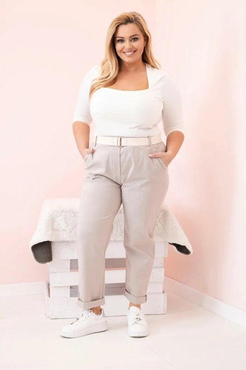 Spodnie damskie bawełniane Plus Size z paskiem ciemno beżowe XL